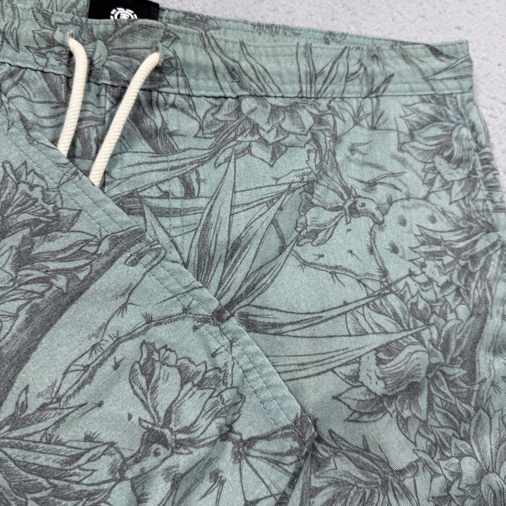 Element Mens Sage Green Floral Botanical Print Board Shorts Drawstring / Medium